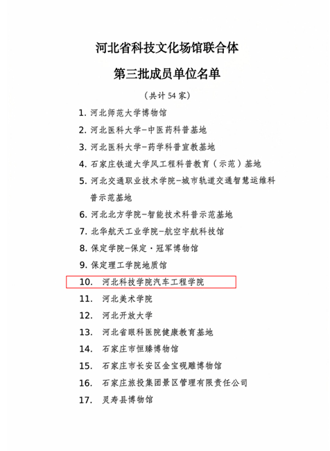 喜讯！河北亚洲成人在线一二三四五六区汽车工程学院成功入选河北省科技文化场馆联合体第三批成员单位 第 2 张
